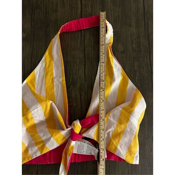 Farm Rio Yellow Striped Magenta Reversible Crop Top Size M Tie Front Summer - Picture 10 of 11